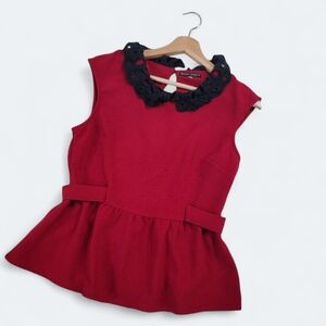 Pure Sugar Red Top With Black Collar Size Large Ruffled Bottom
